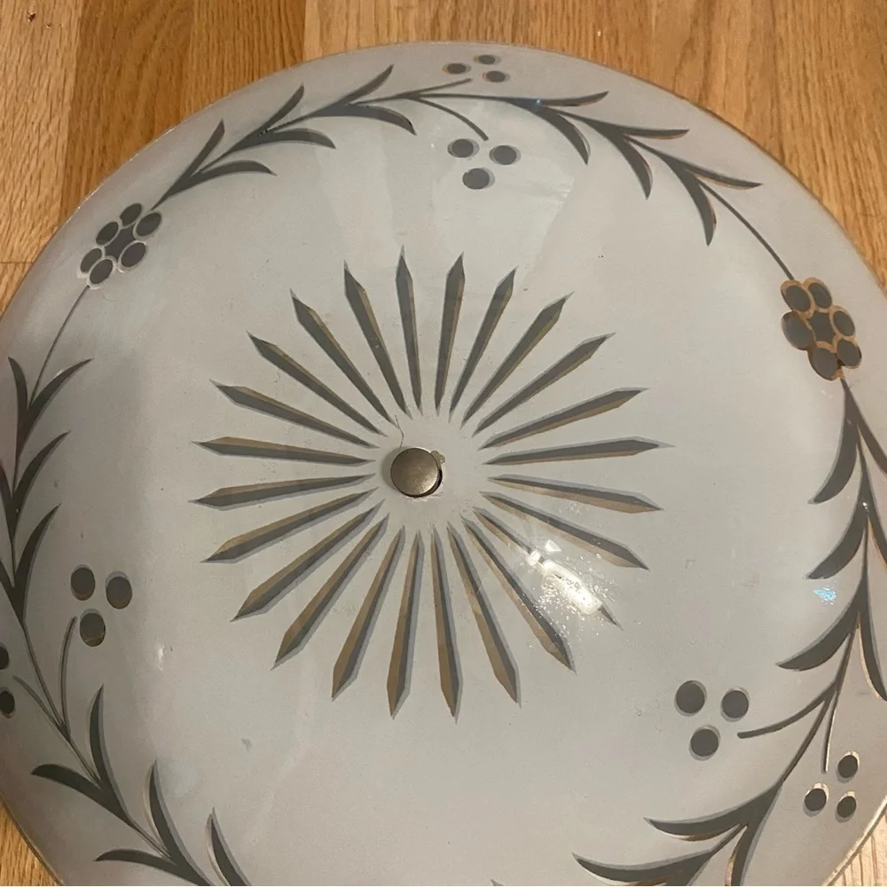 Vintage 1950s Mid Century Modern Saucer Ceiling Flowers Glass Light Lamp Shade